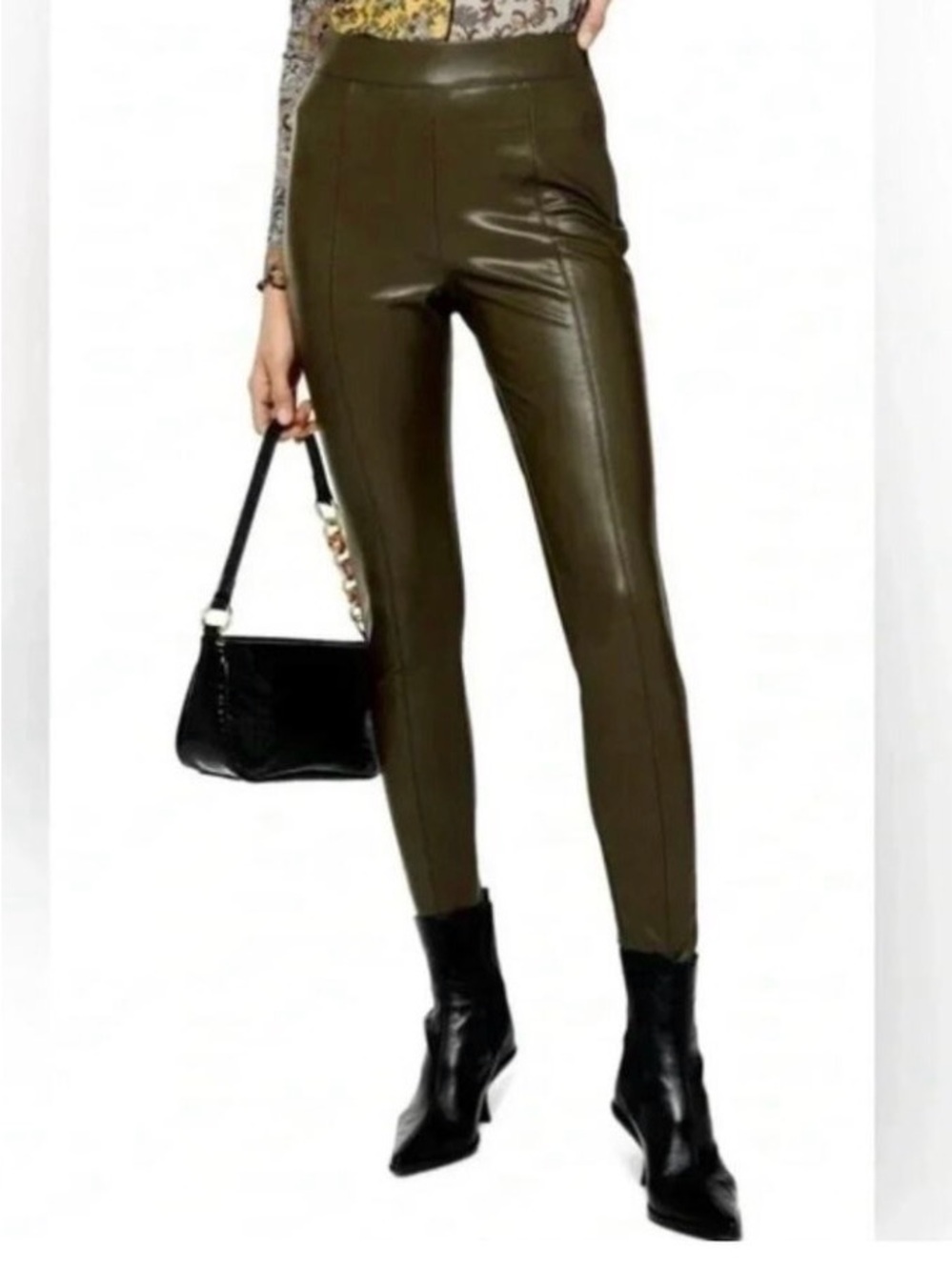 Topshop Olive Faux Leather Skinny Pants